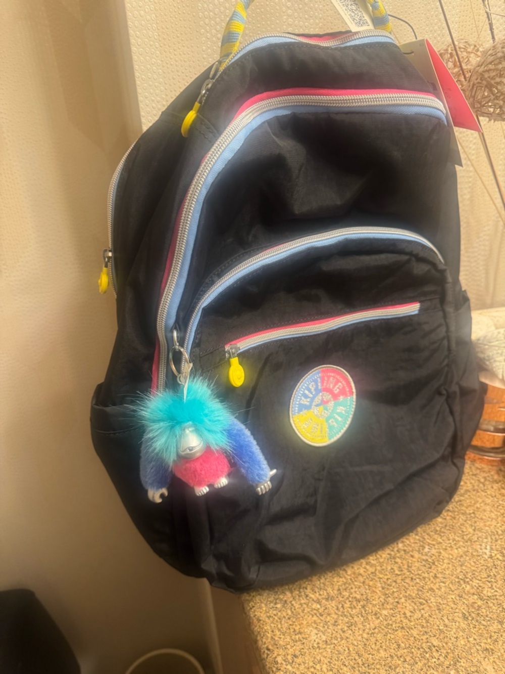 Kipling Seoul Up  Backpack with Colorful Trim and Pom-Pom Keychain NWT - Picture 3 of 5